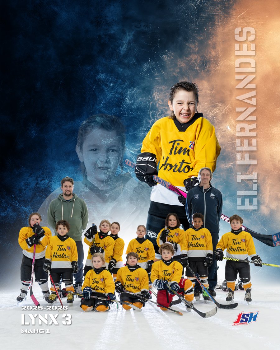 Portrait et photo d'équipe de hockey, photographe sportif Montréal
